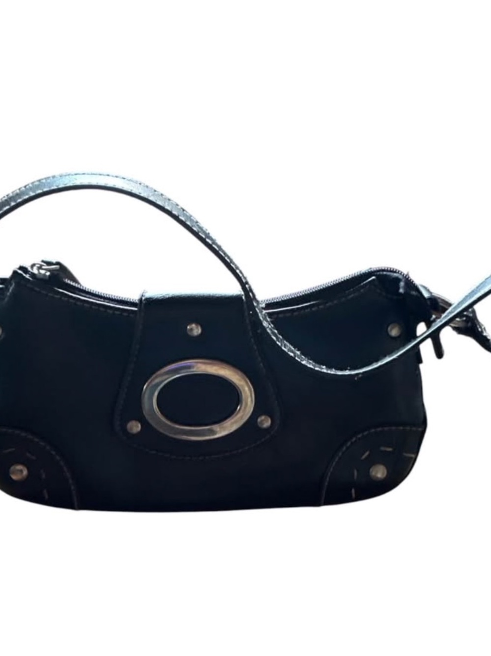 VINTAGE Y2K Liz Claiborne Black Shoulder Bag with Silver Oval Accent